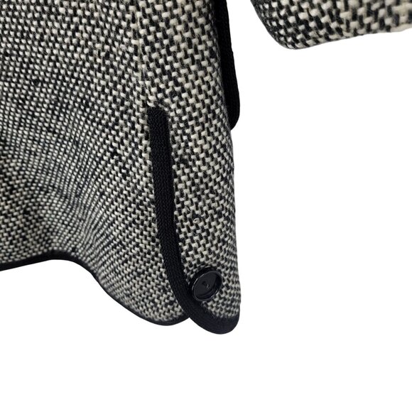 Vtg 70s Petite Tweed Long Line Coat Sz PS Black White Contrast Trim Twee Winter - Picture 9 of 13